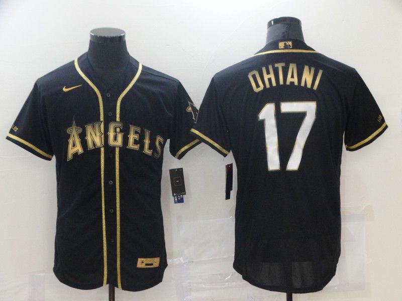 Men Los Angeles Angels #17 Ohtani Black Gold Elite New 2021 Nike MLB Jersey